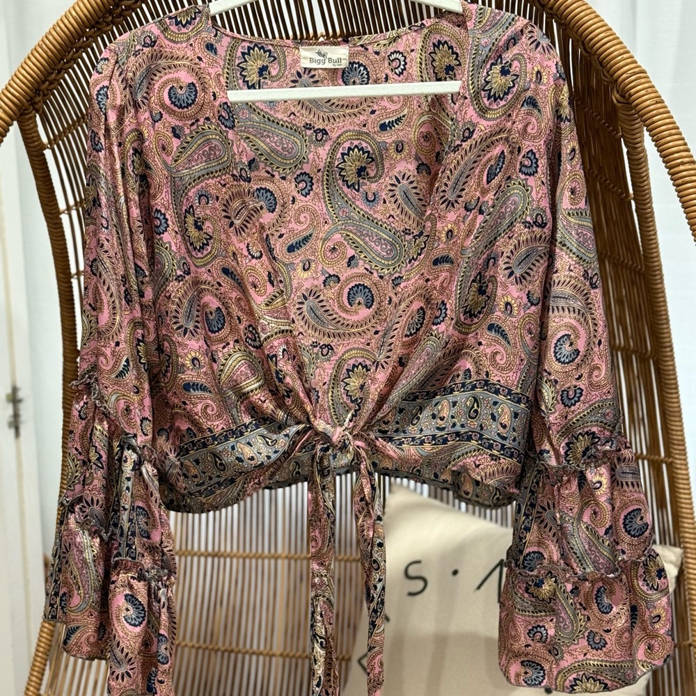 Pink Ruffled Tie-Front Blouse